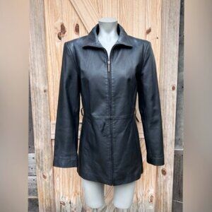 Vintage Y2K Worthington Black Leather Mid Length Full Zip Jacket~S~